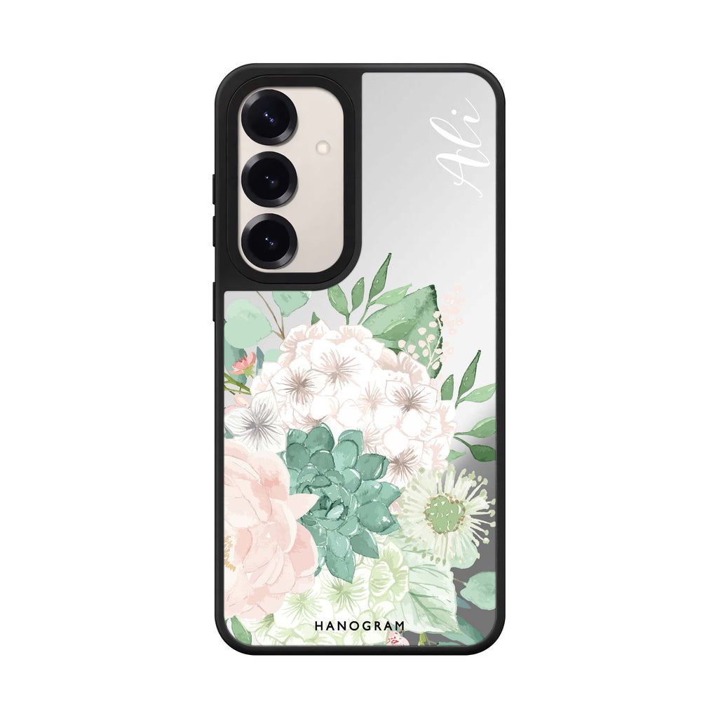 Custom name Vintage Flowers Samsung Galaxy mirror case front view