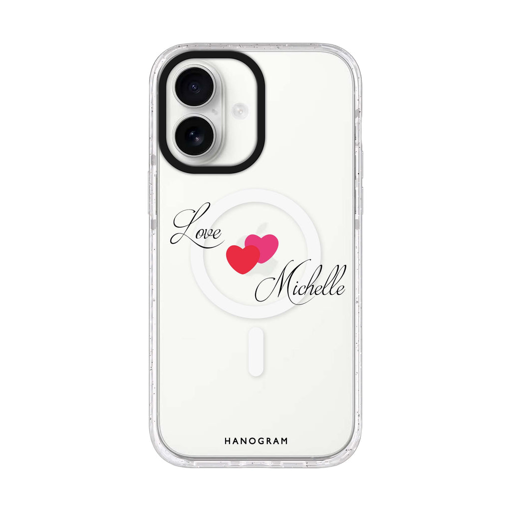 Sweet Heart Style 2 personalized name iPhone 17 ultra clear MagSafe case, front product view