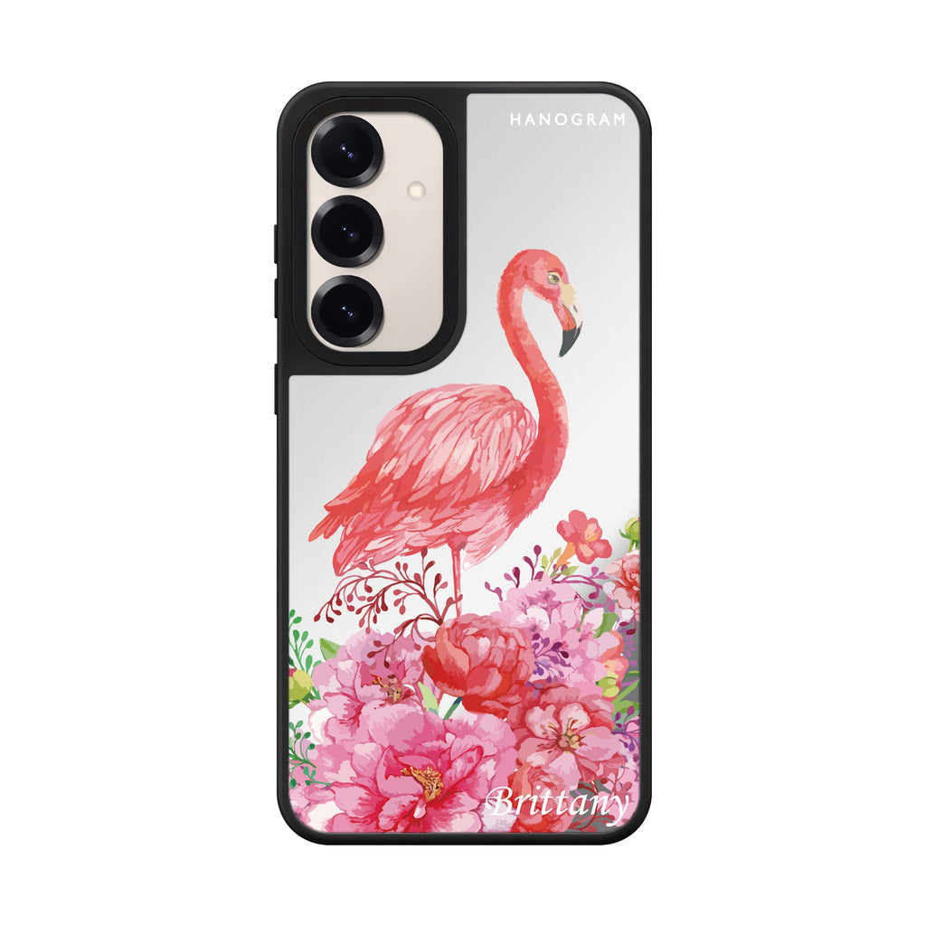 Custom name Flamingo Flower Samsung Galaxy mirror case front view