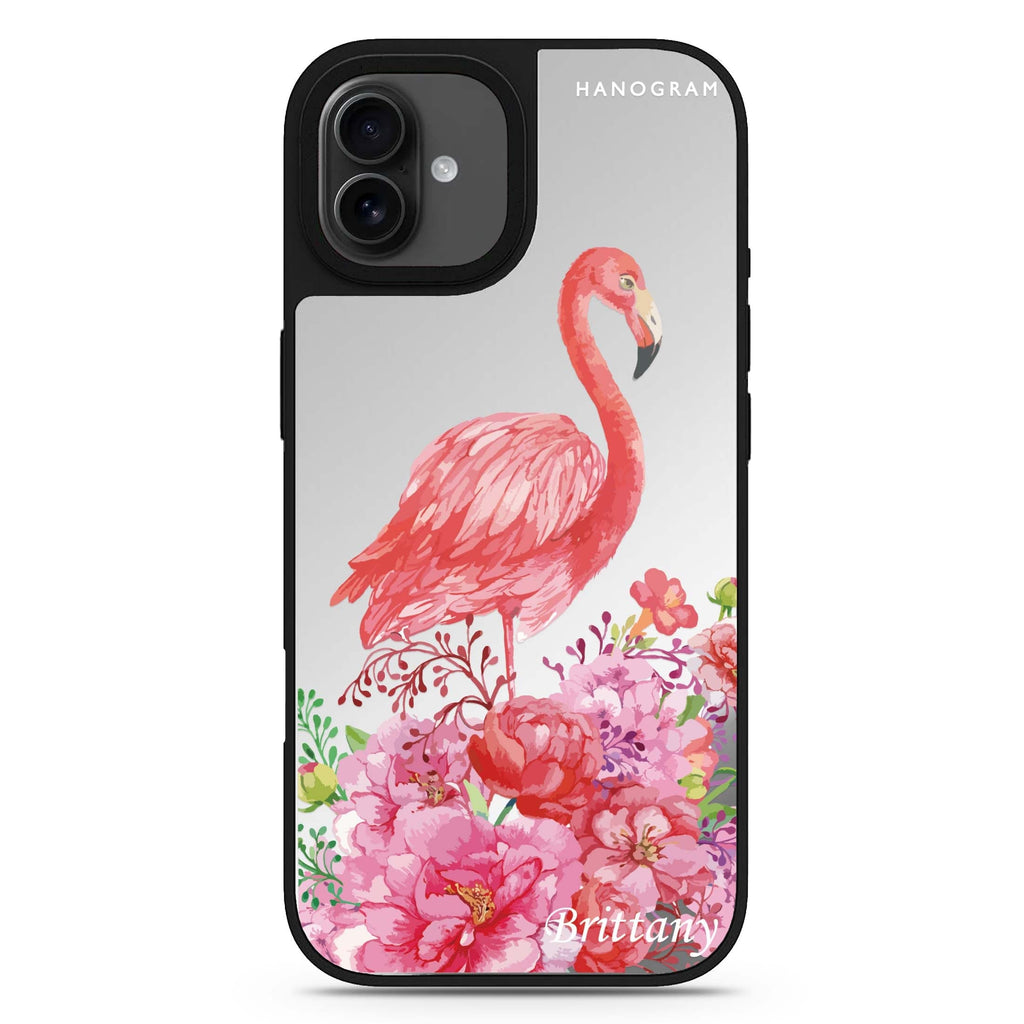 Flamingo & Flower personalized name floral design iPhone 17 mirror case