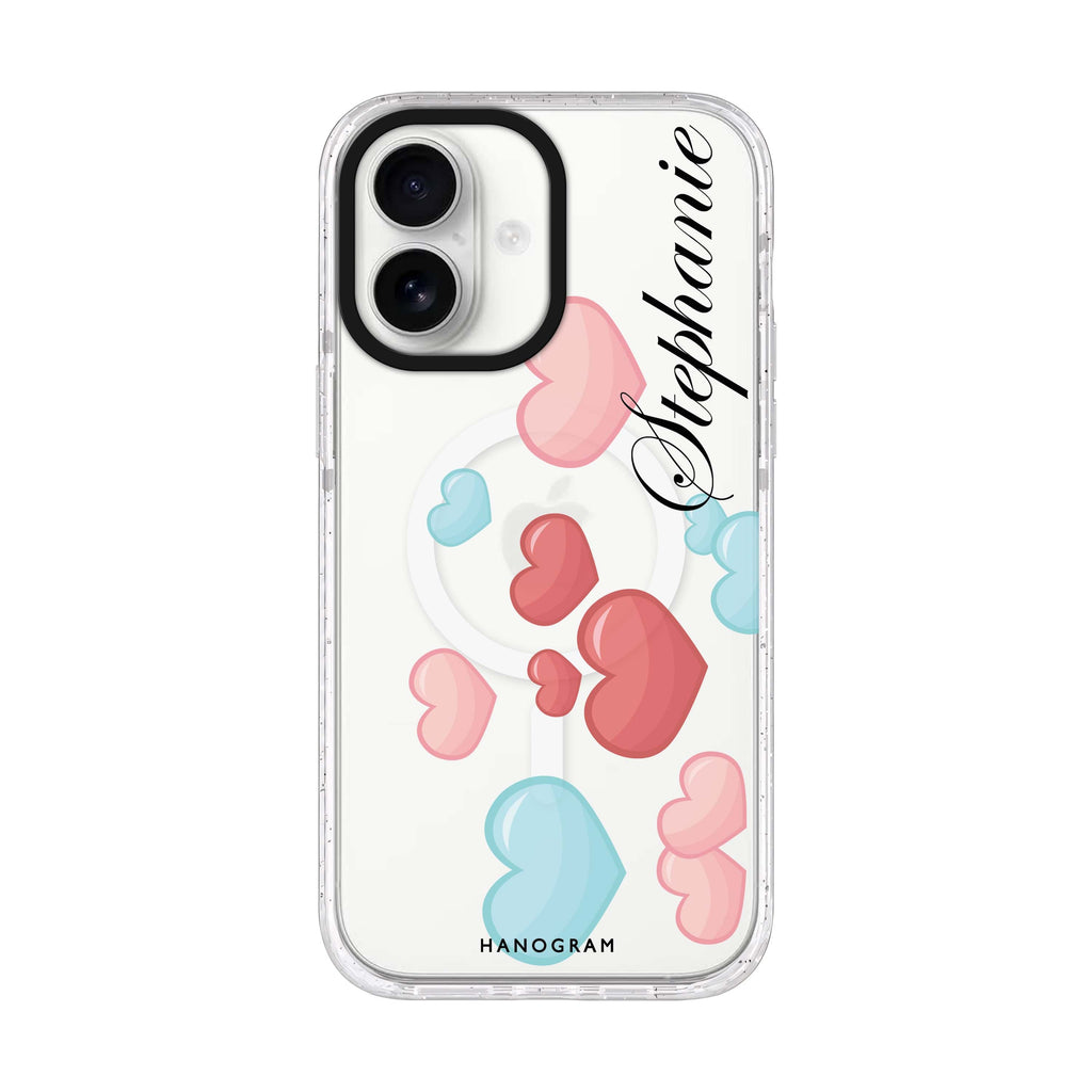 Full Love personalized name iPhone 17 ultra clear MagSafe case, front product view