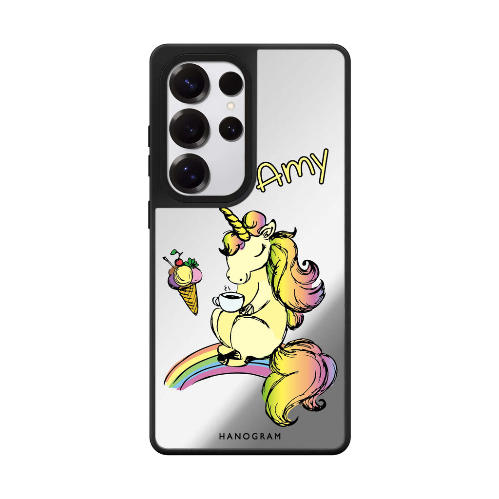 Custom Cute Unicorn Samsung Galaxy S25 S24 S23 Ultra mirror case, front view
