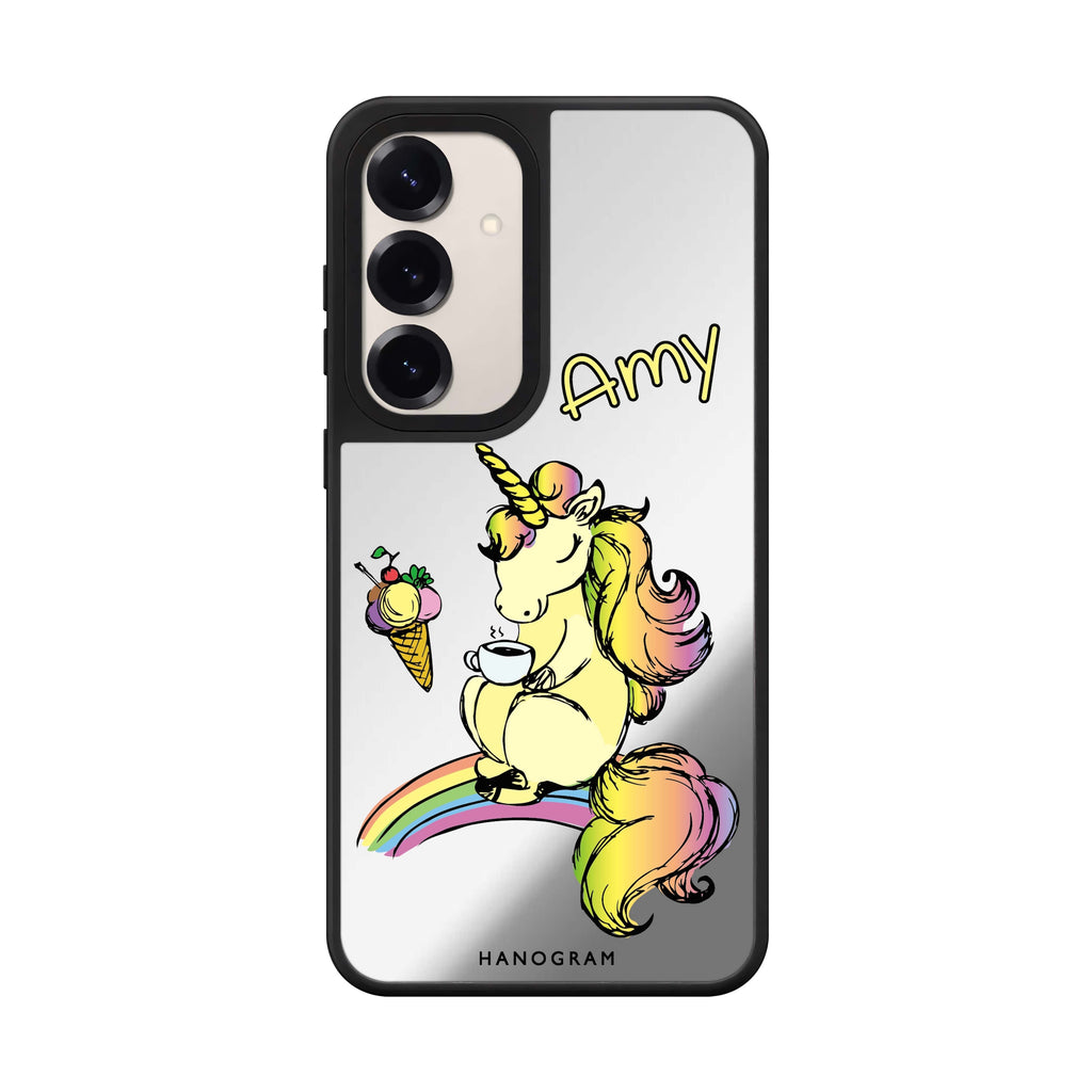 Custom name Cute Unicorn Samsung Galaxy mirror case front view