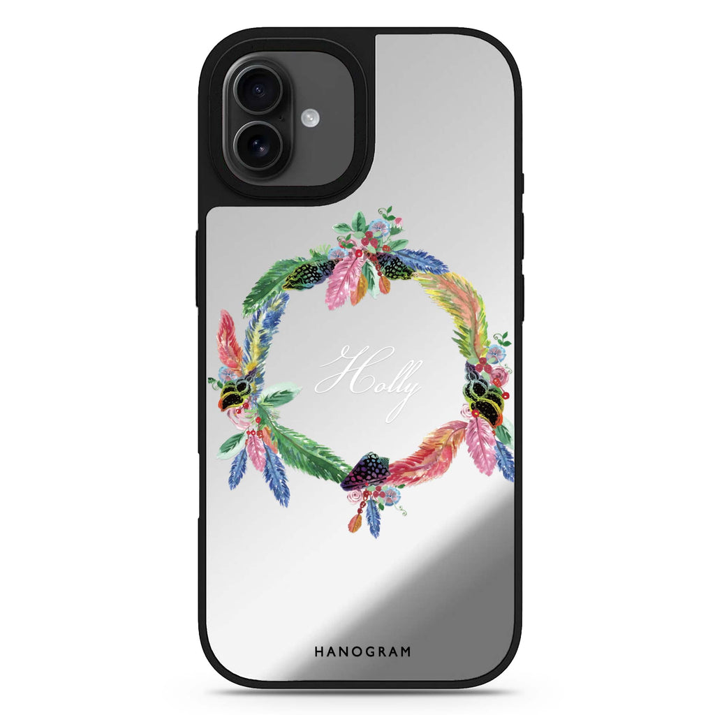 Watercolour Feather personalized name watercolor abstract art iPhone 17 mirror case