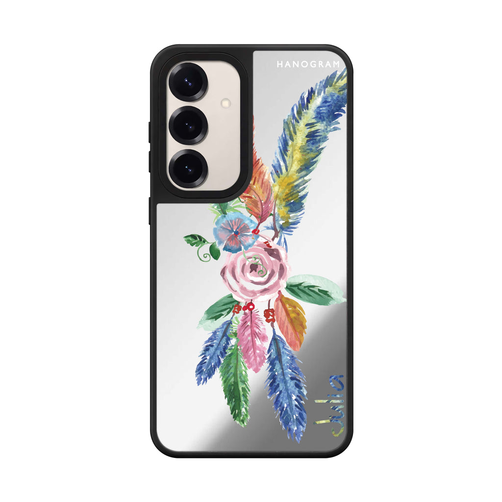 Custom name Feather Love Samsung Galaxy mirror case front view