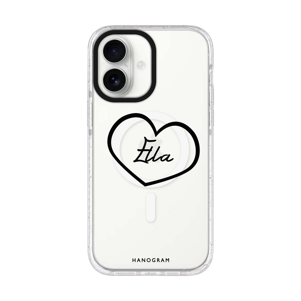 Sweet Heart Style 1 personalized name iPhone 17 ultra clear MagSafe case, front product view