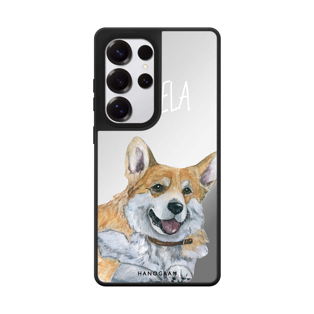 Custom Corgi Samsung Galaxy S25 S24 S23 Ultra mirror case, front view