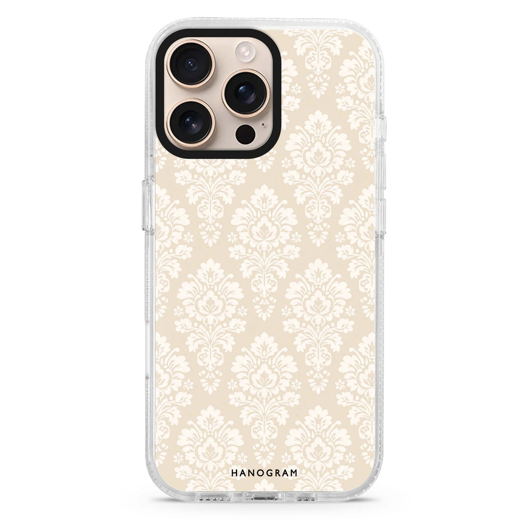 Vanilla Damask iPhone 16 Pro Max Ultra Clear Case - front view