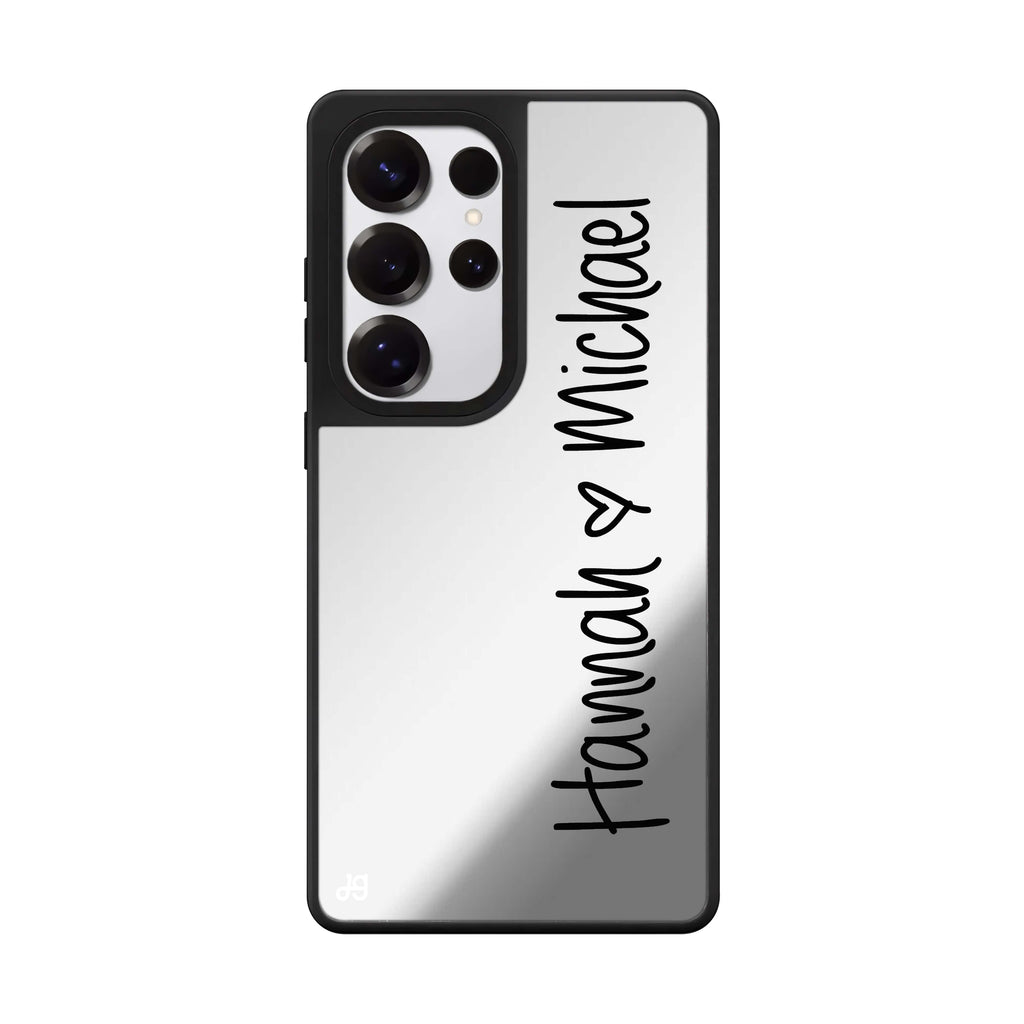 Custom Vertical Names Samsung Galaxy S25 S24 S23 Ultra mirror case, front view