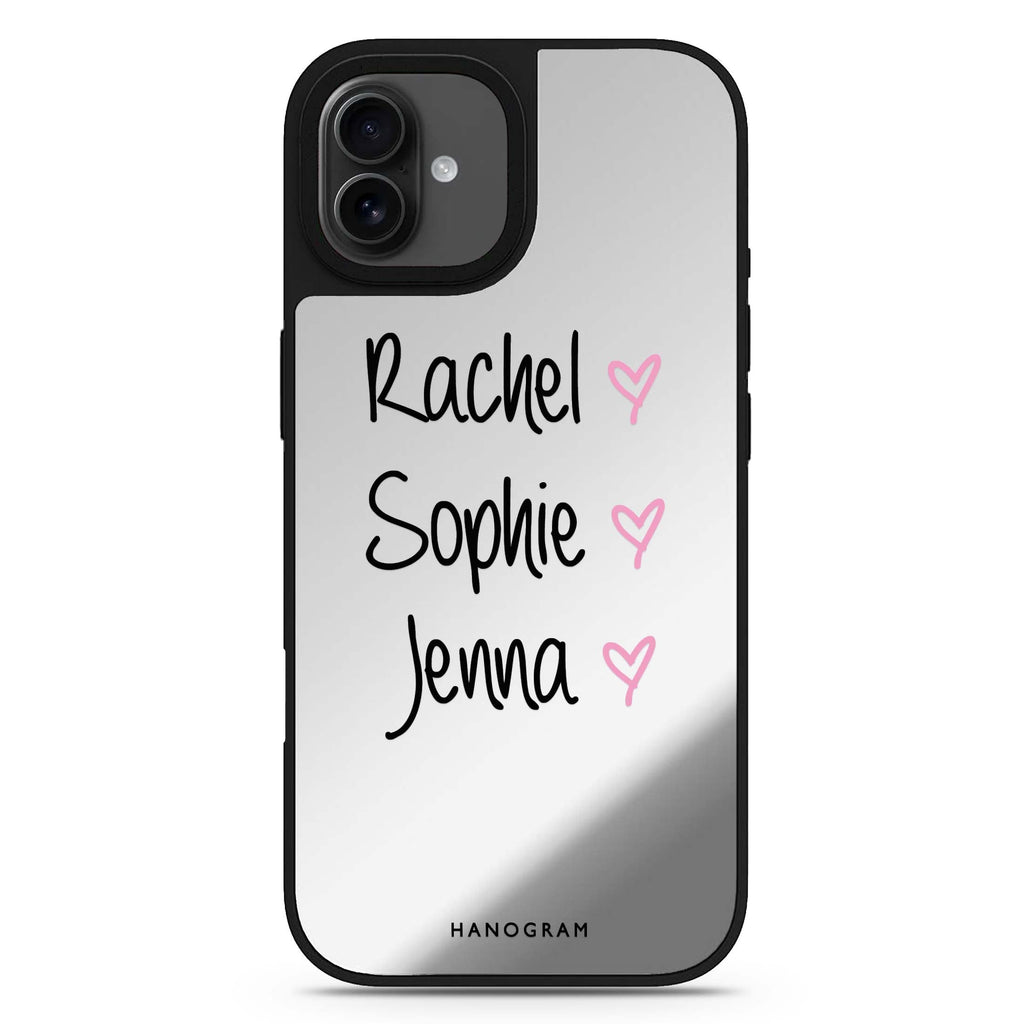 Three Of Us personalized name iPhone 17 mirror case