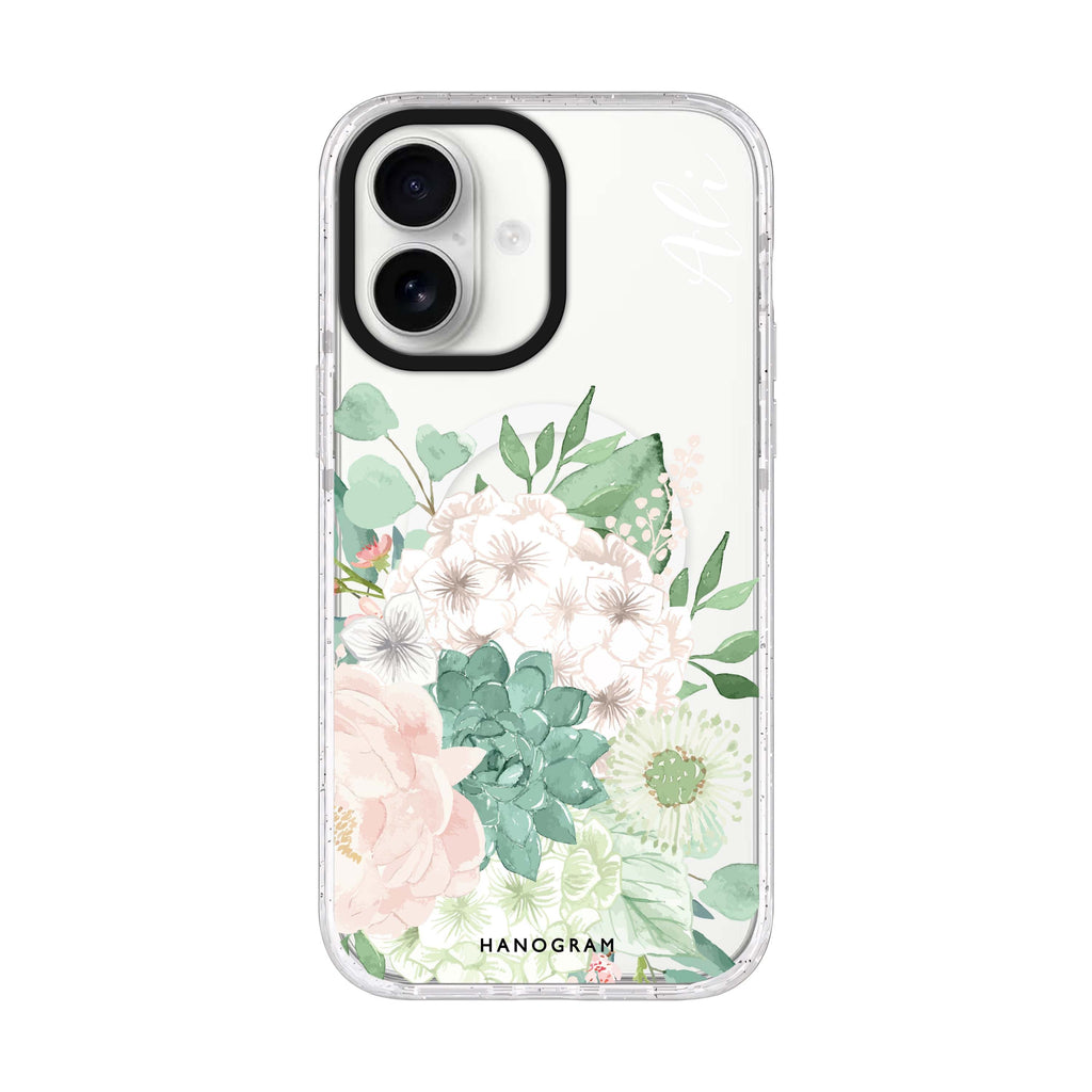 Vintage Flowers personalized name iPhone 17 ultra clear MagSafe case, front product view