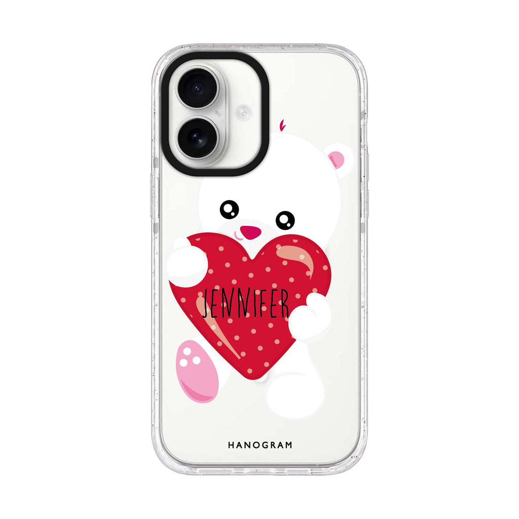 Lovely Bear personalized name iPhone 17 ultra clear MagSafe case, front product view