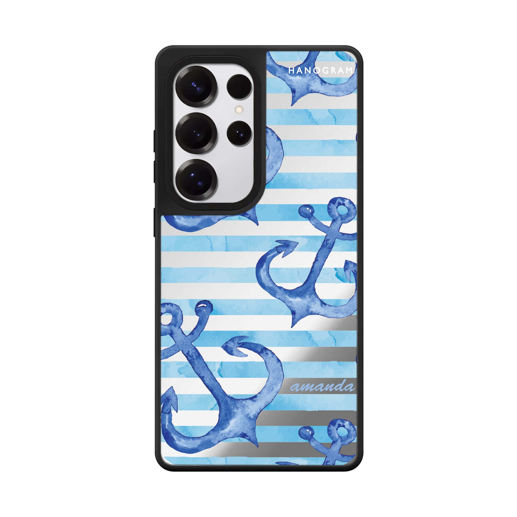Custom Blue Anchor Samsung Galaxy S25 S24 S23 Ultra mirror case, front view