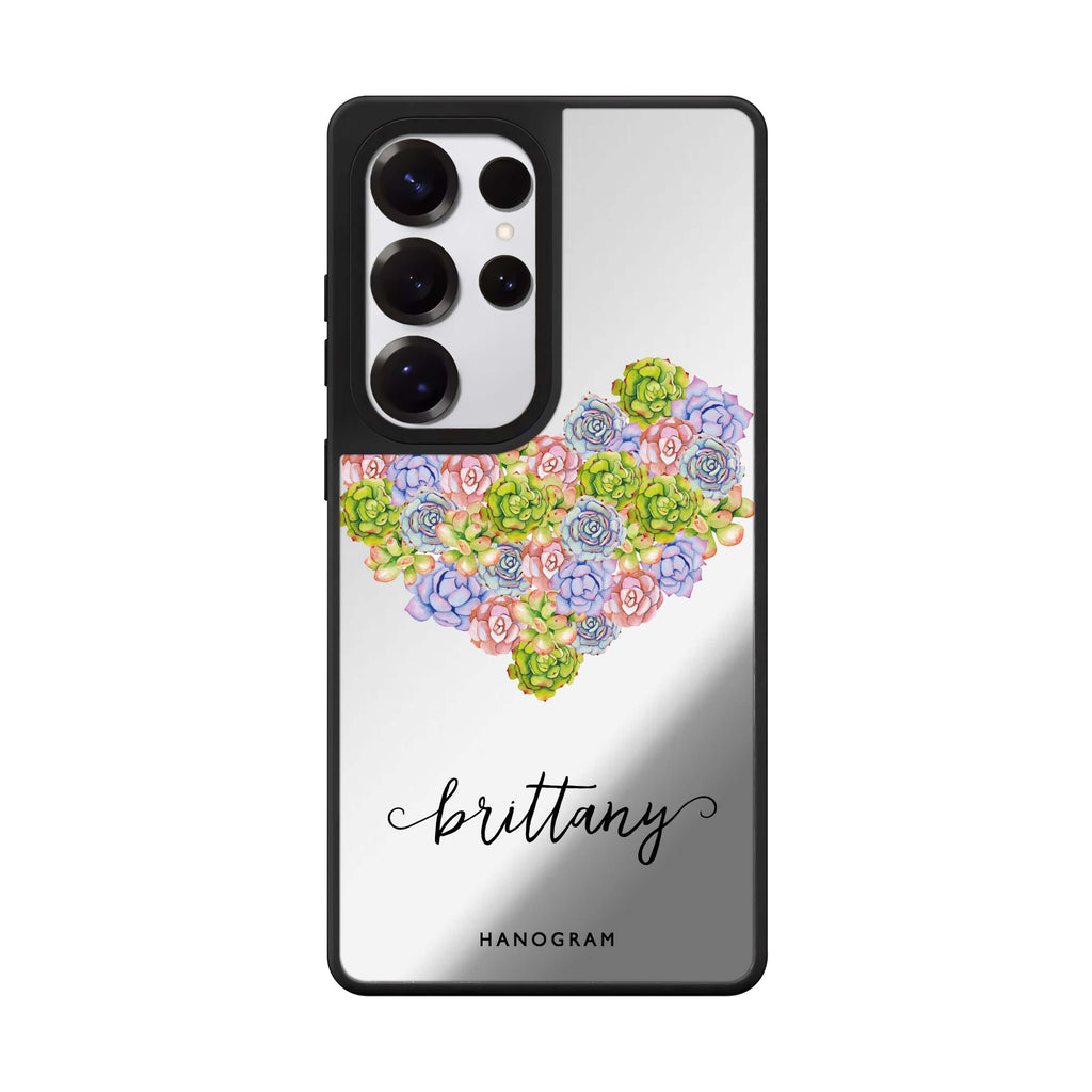 Custom Floral Heart Samsung Galaxy S25 S24 S23 Ultra mirror case, front view