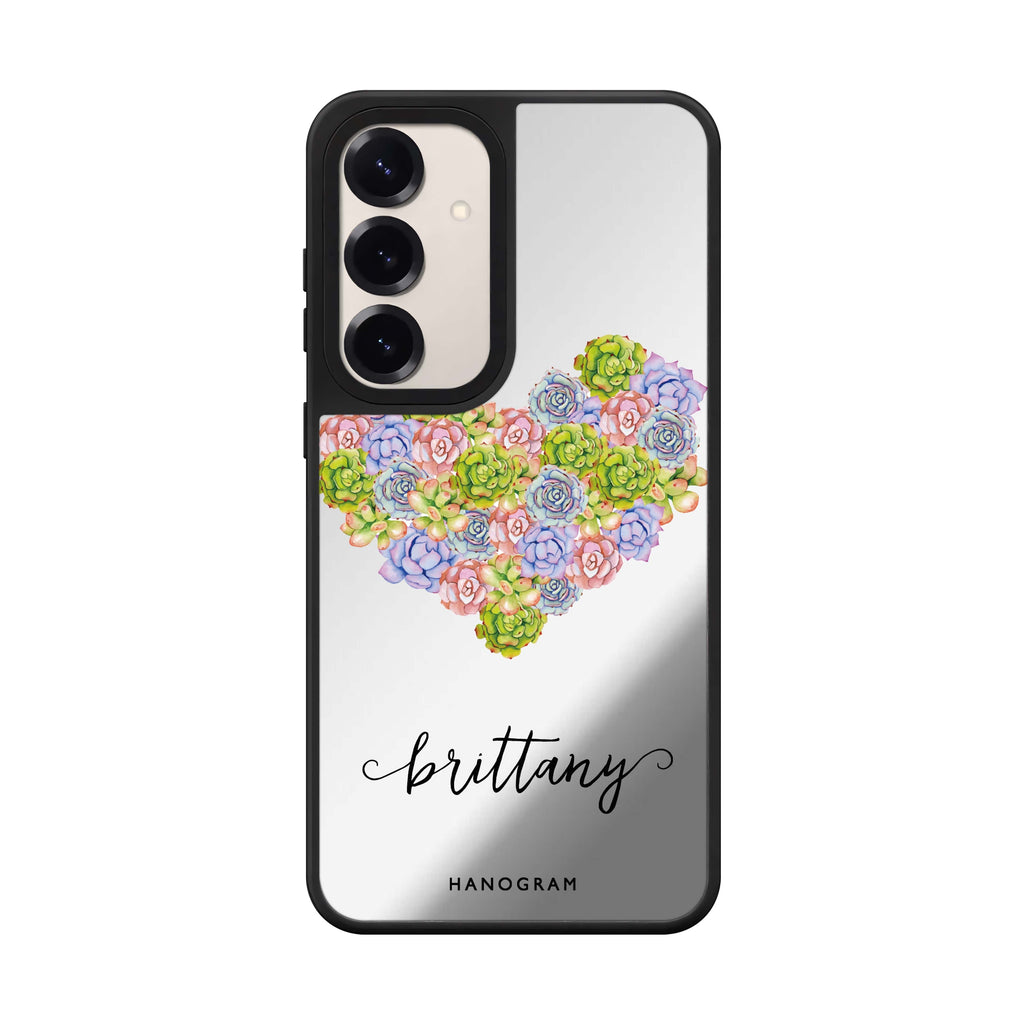 Custom name Floral Heart Samsung Galaxy mirror case front view
