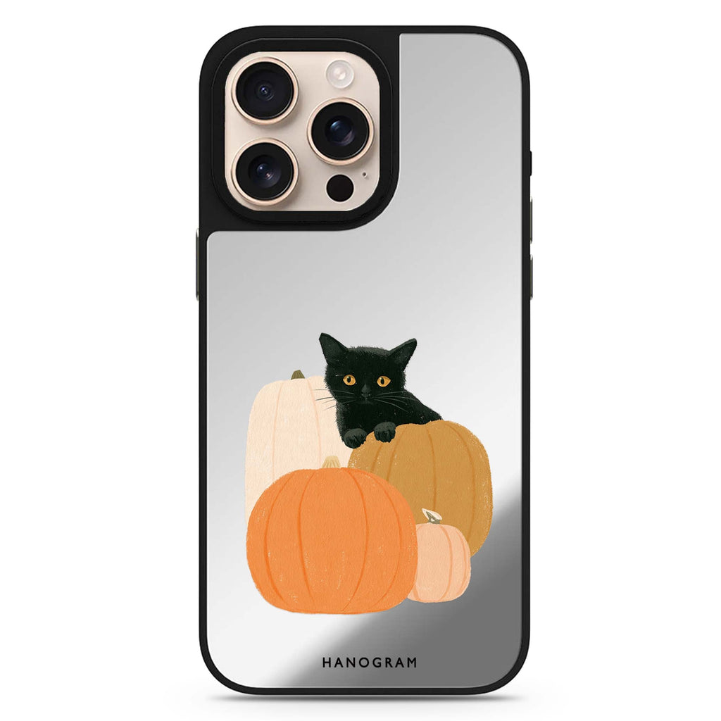 Peekaboo Pumpkin Kitten MagSafe Compatible Mirror Case – design view 1