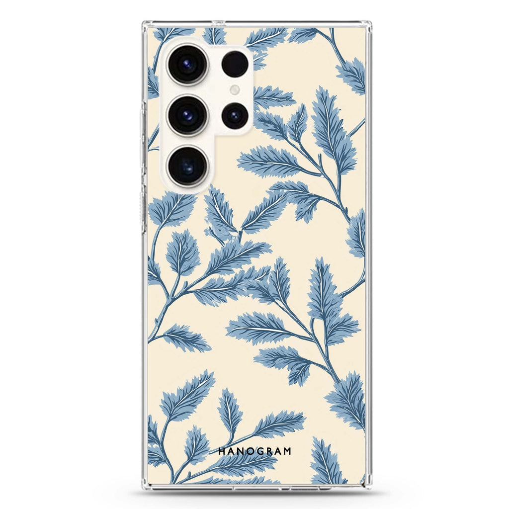 Blue Botanical Samsung Galaxy S26/S25/S24/S23/S22 Ultra ultra clear case, transparent design, main view