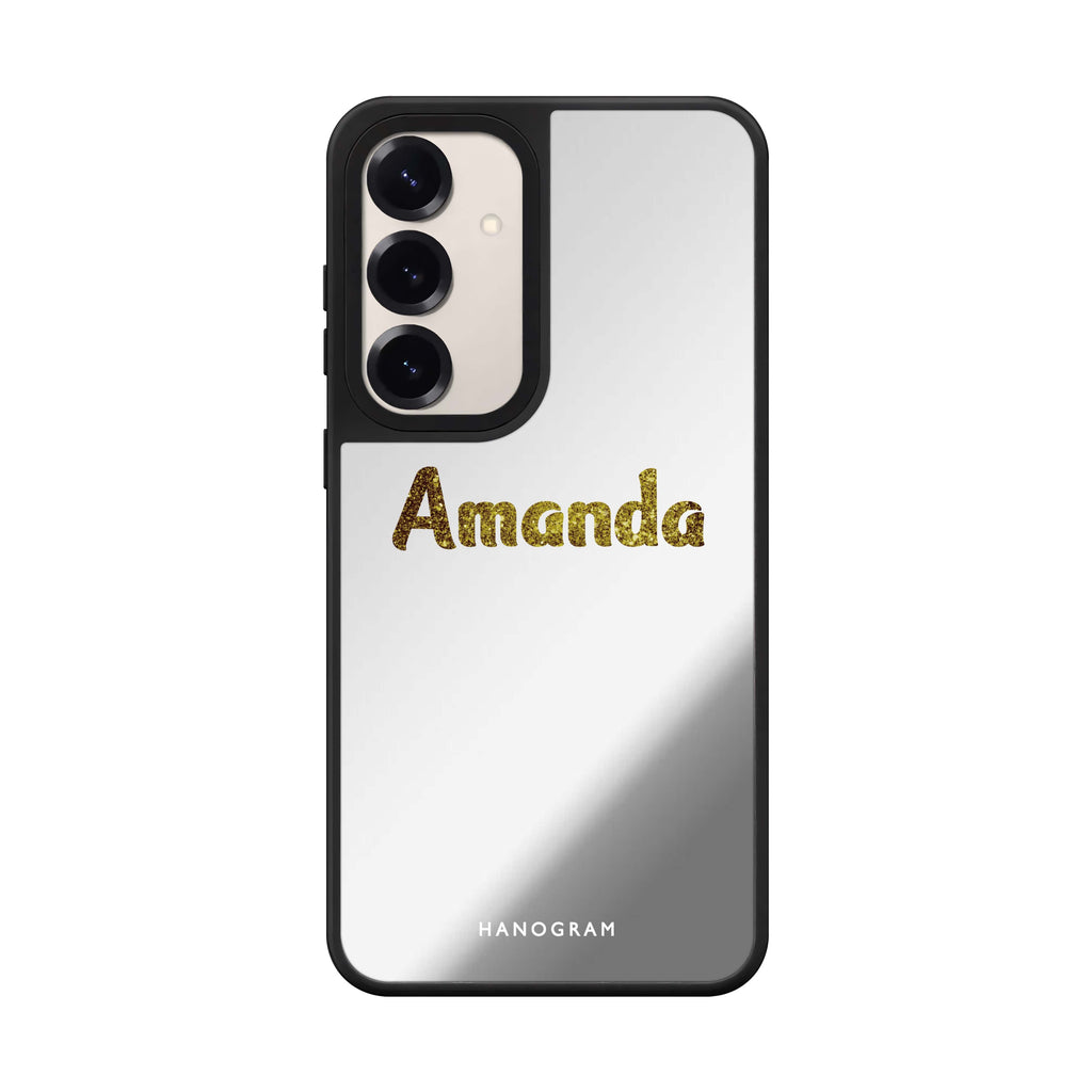 Custom name Glittering Gold Samsung Galaxy mirror case front view
