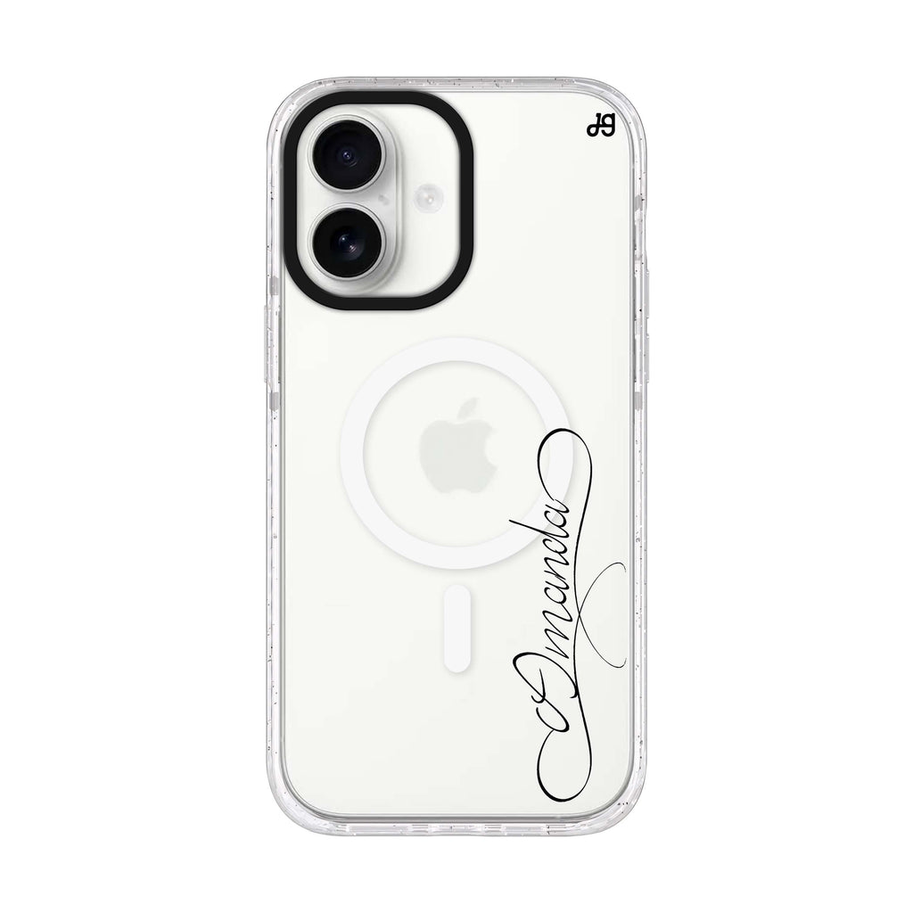 Cursive I personalized name iPhone 17 ultra clear MagSafe case, front product view