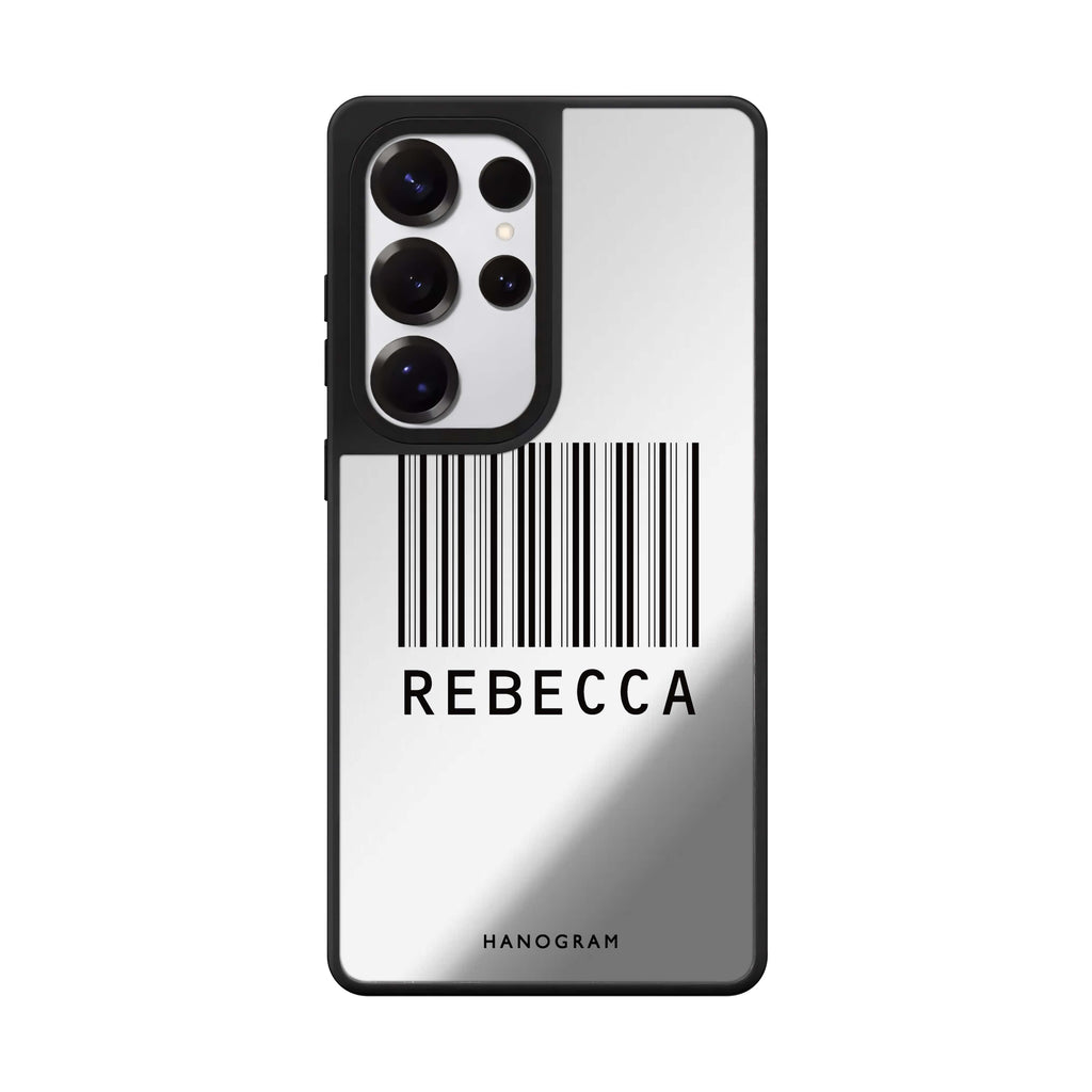 Custom Barcode Samsung Galaxy S25 S24 S23 Ultra mirror case, front view