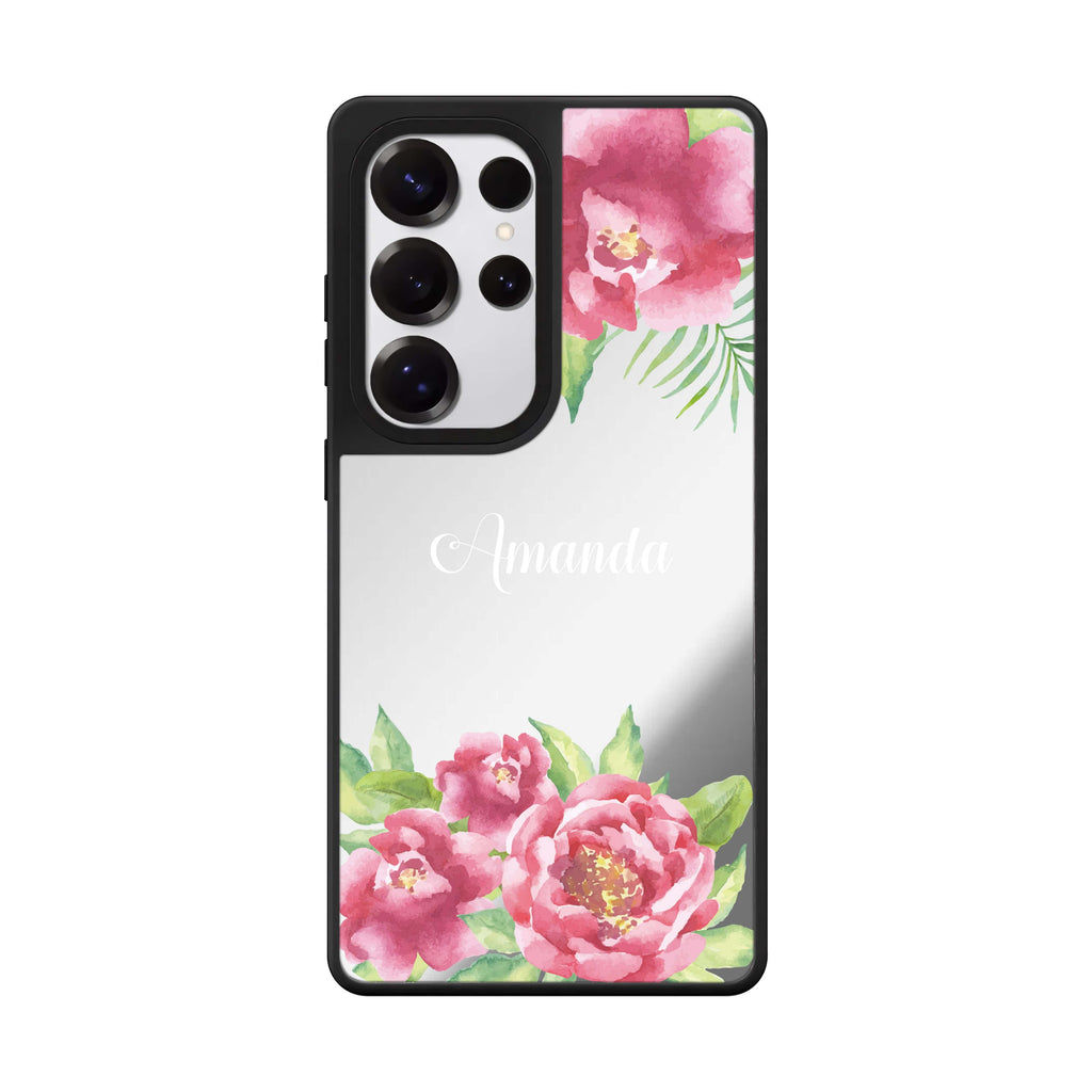 Custom Watercolor Paeonia Samsung Galaxy S25 S24 S23 Ultra mirror case, front view