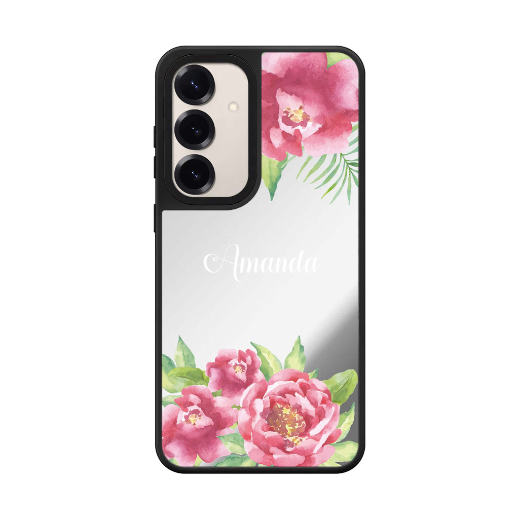 Custom name Watercolor Paeonia Samsung Galaxy mirror case front view