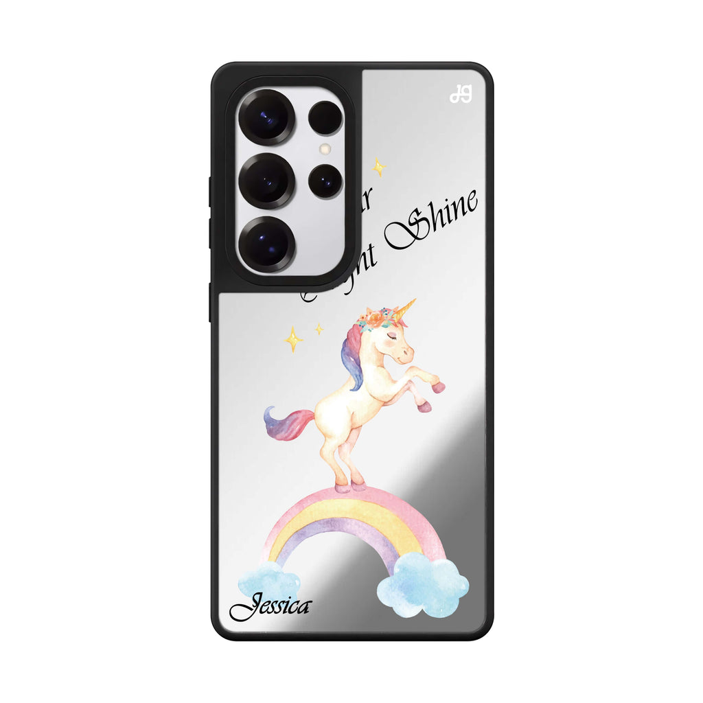 Custom Rainbow Unicorn Samsung Galaxy S25 S24 S23 Ultra mirror case, front view