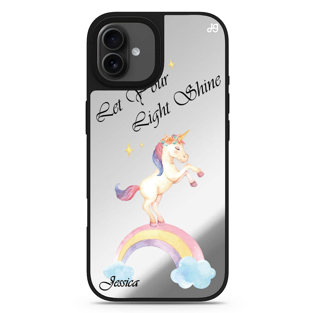 Rainbow Unicorn personalized name celestial design iPhone 17 mirror case