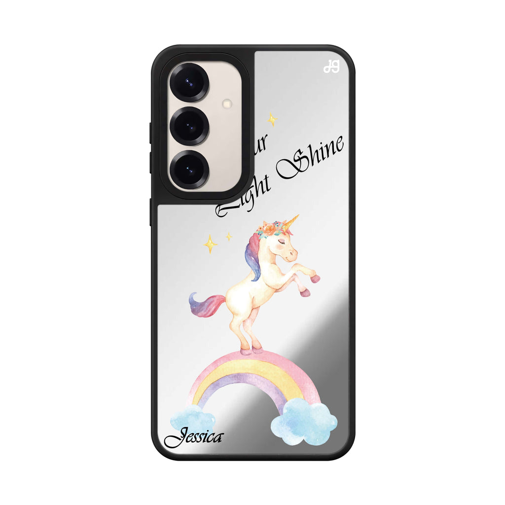 Custom name Rainbow Unicorn Samsung Galaxy mirror case front view