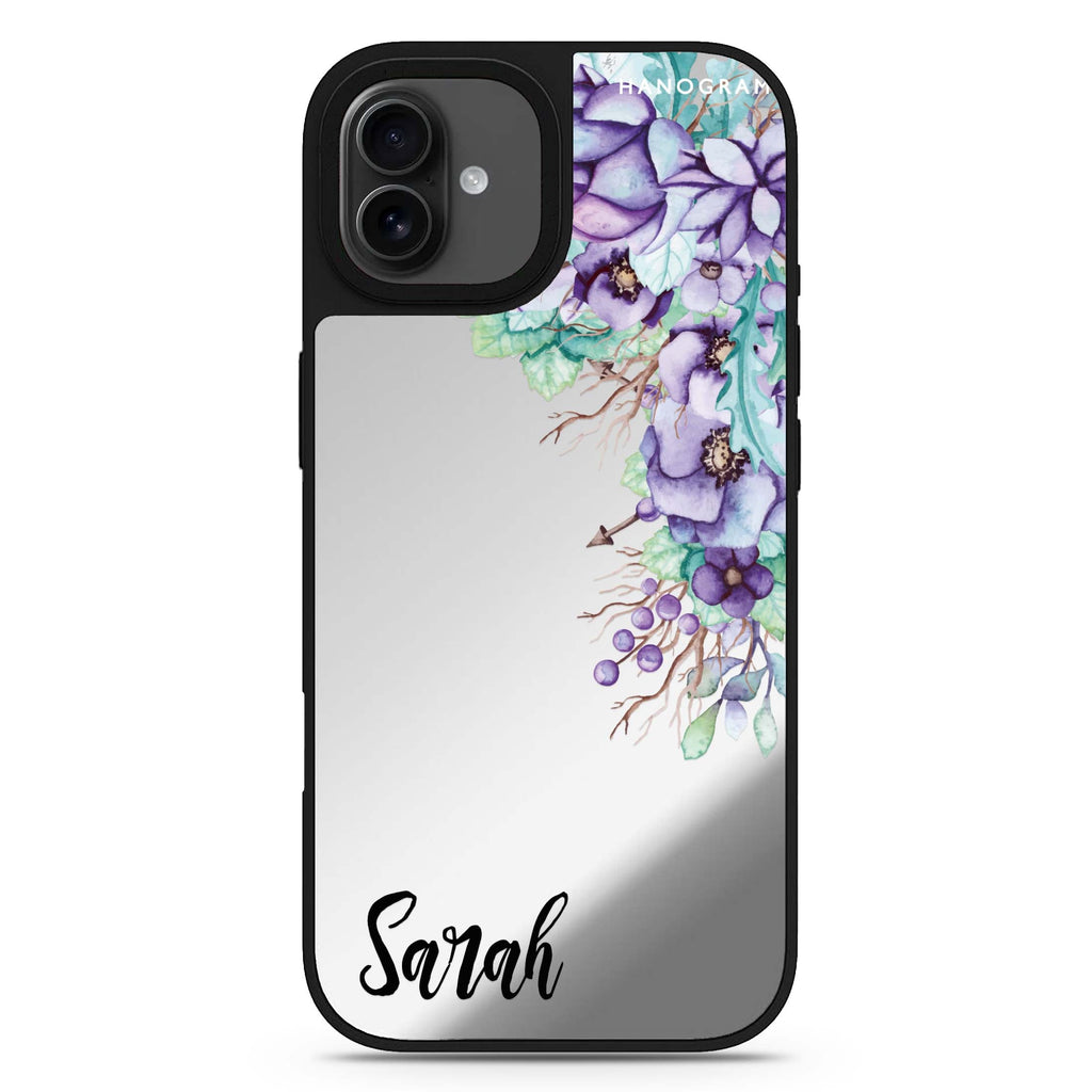 Purple Floral personalized name iPhone 17 mirror case