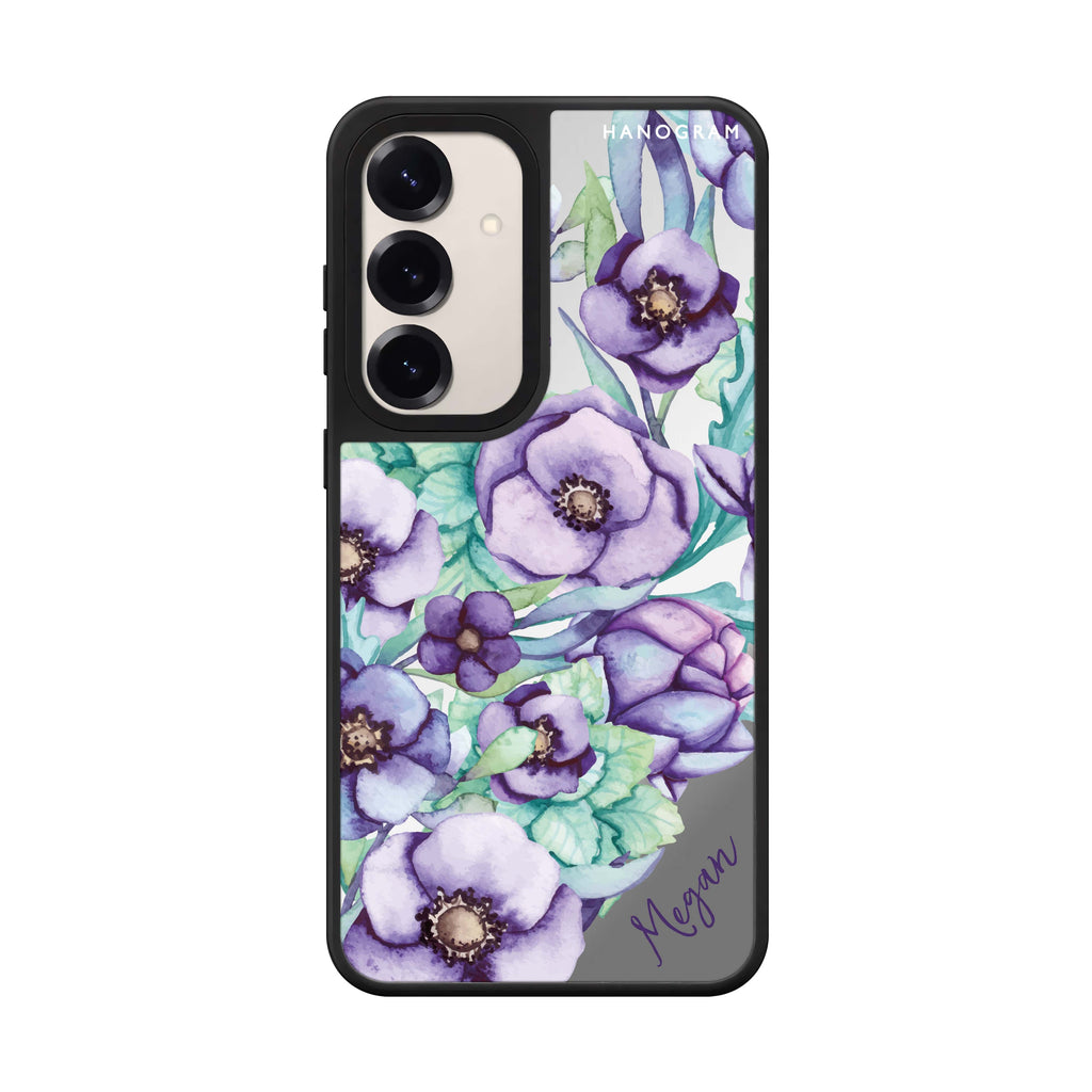 Custom name Purple Floral Ii Samsung Galaxy mirror case front view