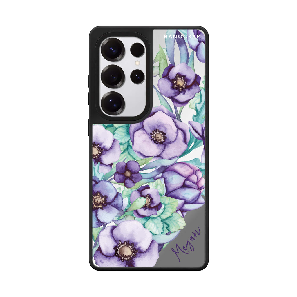 Custom Purple Floral Ii Samsung Galaxy S25 S24 S23 Ultra mirror case, front view