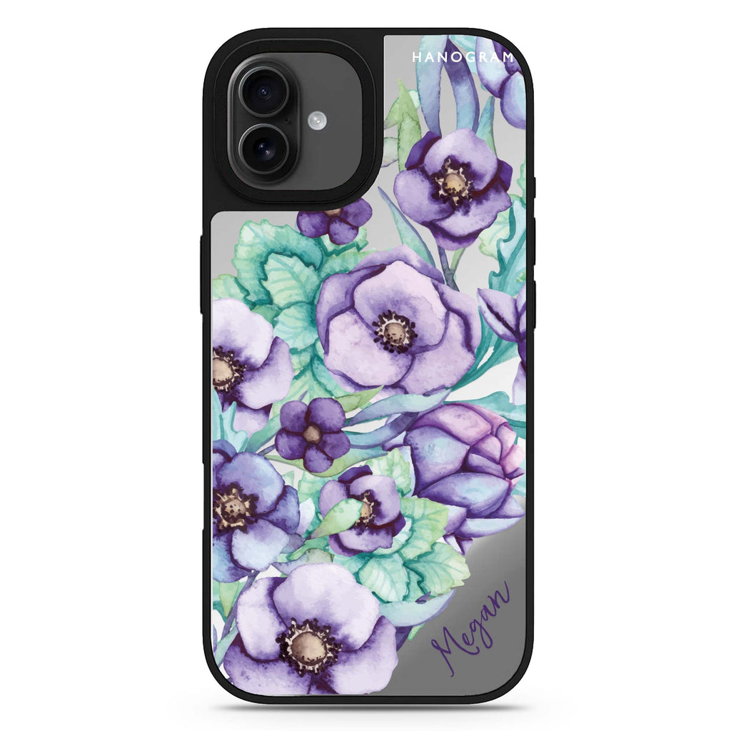 Purple Floral II personalized name iPhone 17 mirror case