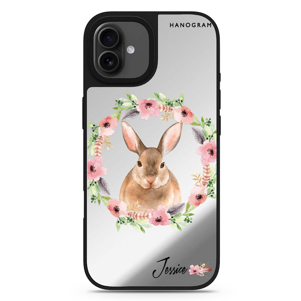 Floral Rabbit personalized name animal design iPhone 17 mirror case