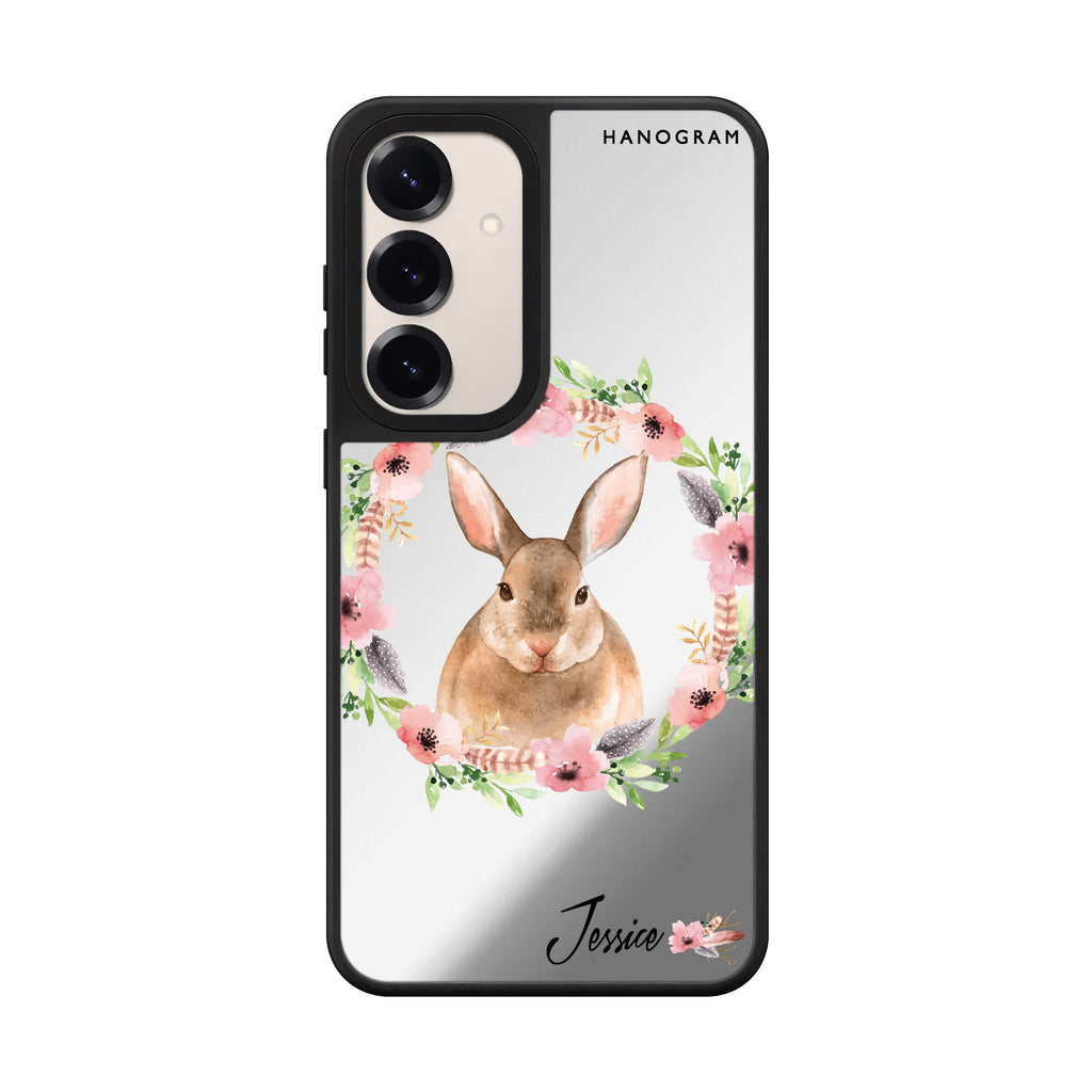 Custom name Floral Rabbit Samsung Galaxy mirror case front view