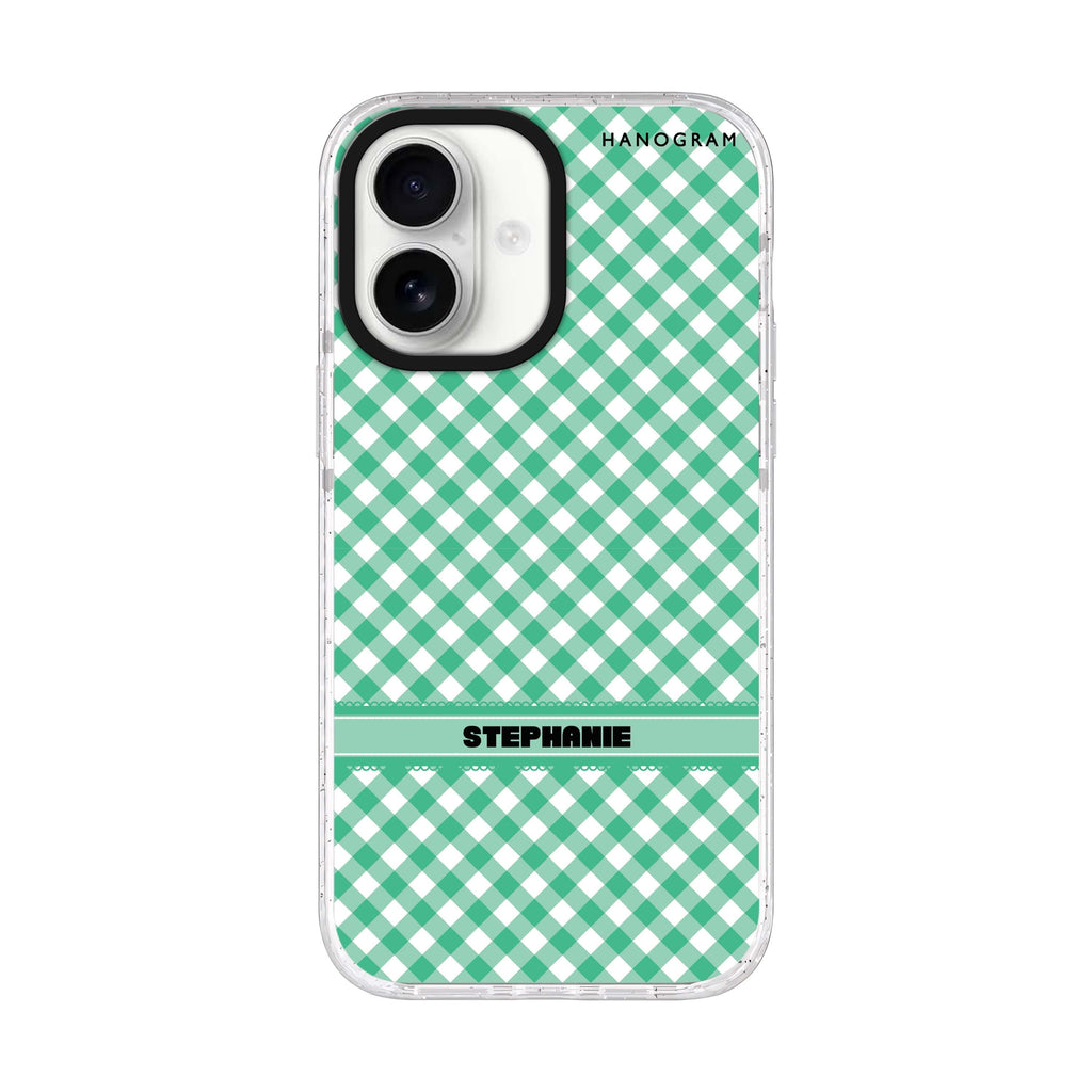 Lovely Green personalized name iPhone 17 ultra clear MagSafe case, front product view