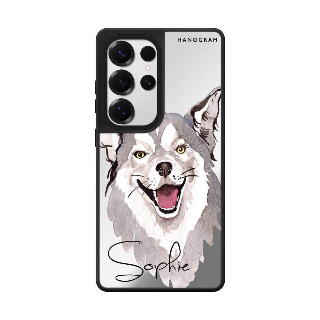 Custom Border Collie Samsung Galaxy S25 S24 S23 Ultra mirror case, front view