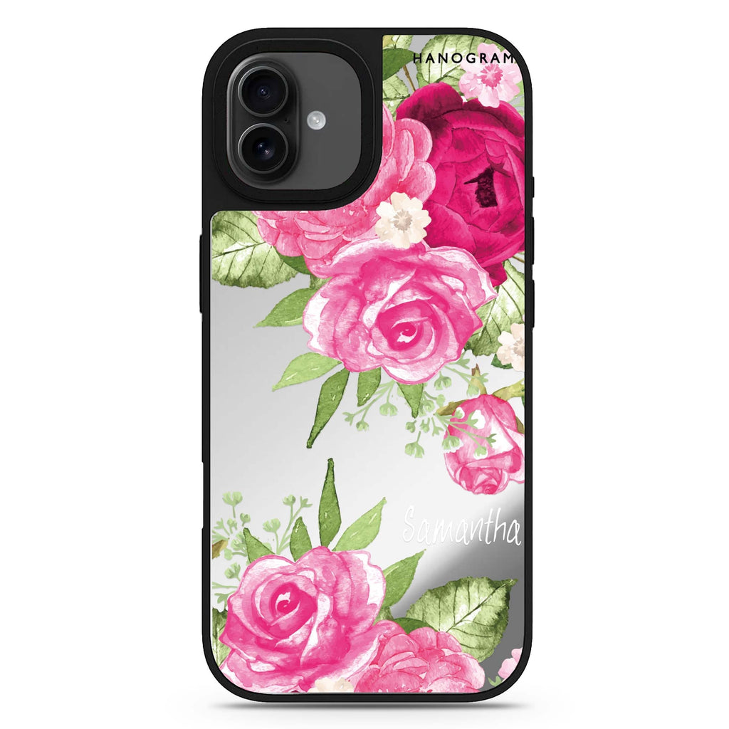 Watercolor Rose personalized name floral abstract art iPhone 17 mirror case