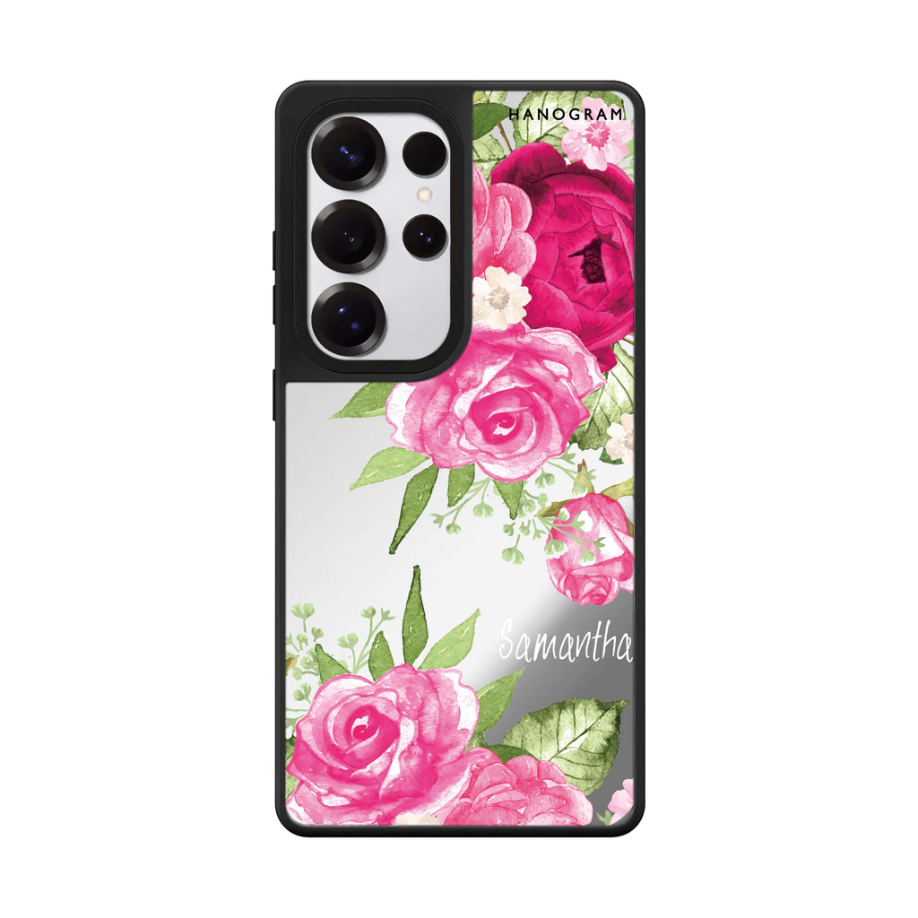 Custom Watercolor Rose Samsung Galaxy S25 S24 S23 Ultra mirror case, front view