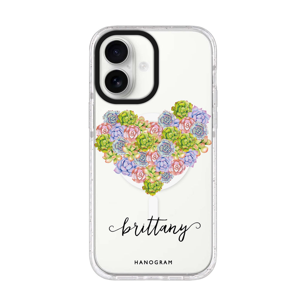 Floral Heart personalized name iPhone 17 ultra clear MagSafe case, front product view