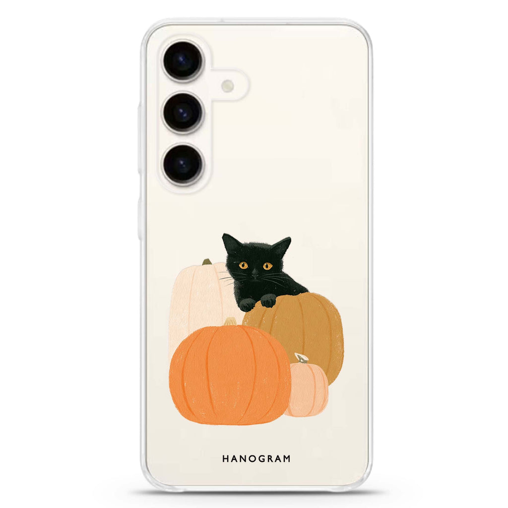 Peekaboo Pumpkin Kitten Samsung Galaxy Ultra Clear Case — front view