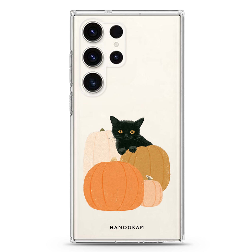 Peekaboo Pumpkin Kitten Samsung Galaxy Ultra Clear Case — front view