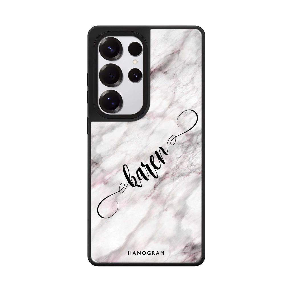 Custom Cursive Name & Marble Samsung Galaxy S25 S24 S23 Ultra mirror case, front view
