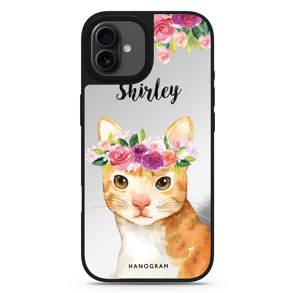 Floral and Cat personalized name iPhone 17 mirror case