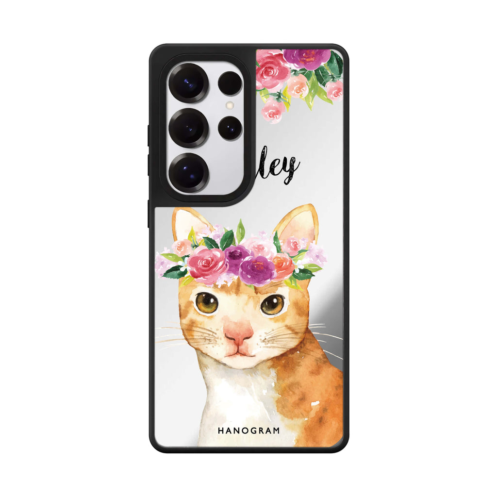 Custom Floral And Cat Samsung Galaxy S25 S24 S23 Ultra mirror case, front view