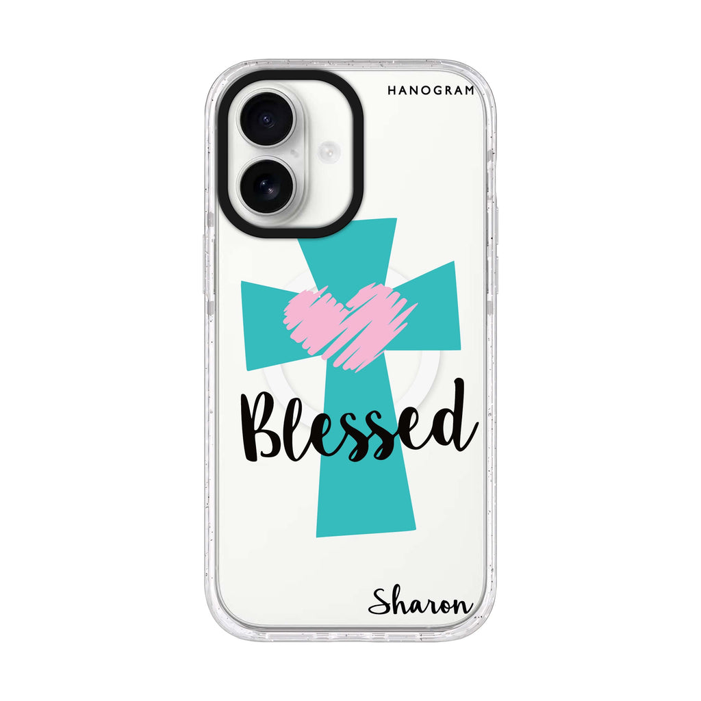 Blessed personalized name iPhone 17 ultra clear MagSafe case, front product view