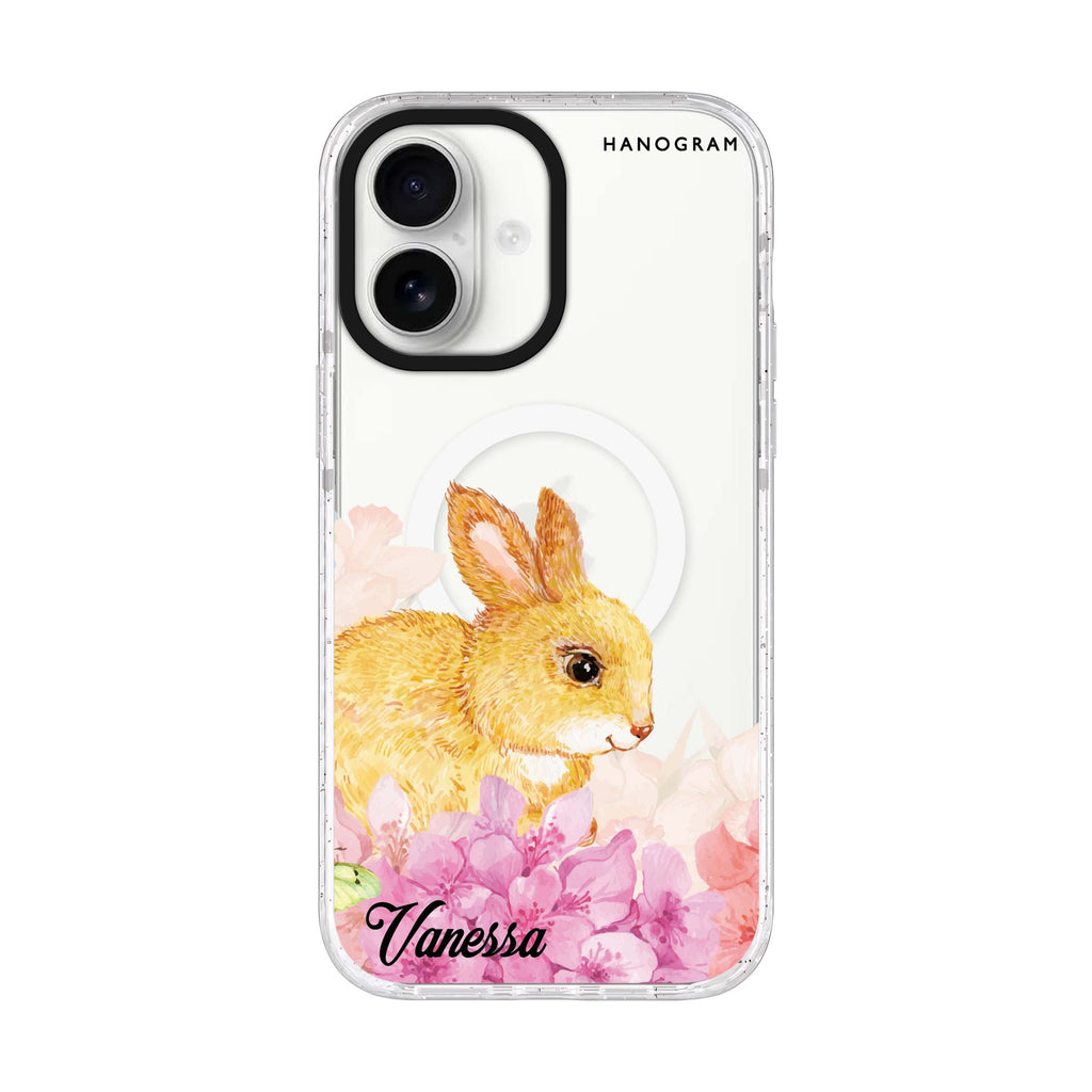 Bunny & Me personalized name iPhone 17 ultra clear MagSafe case, front product view