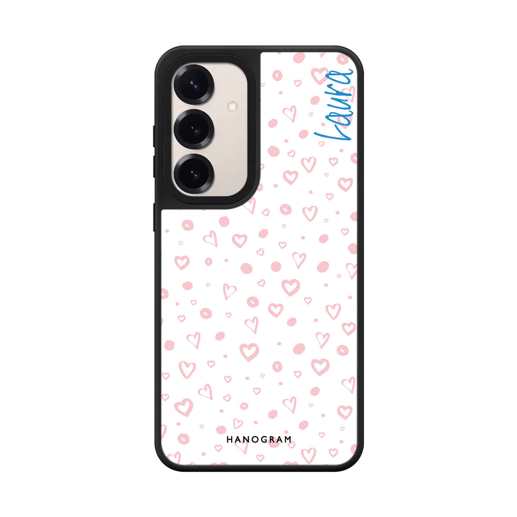 Custom name Pinky Hearts Samsung Galaxy mirror case front view