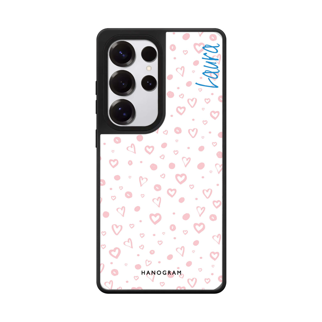 Custom Pinky Hearts Samsung Galaxy S25 S24 S23 Ultra mirror case, front view