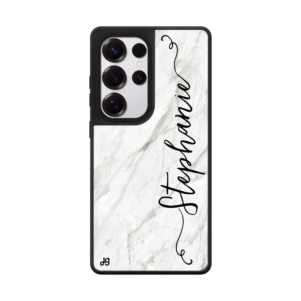 Custom Vertical Cursive & Marble Sleek Samsung Galaxy S25 S24 S23 Ultra mirror case, front view